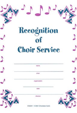award certificate recognition of choir service certificate