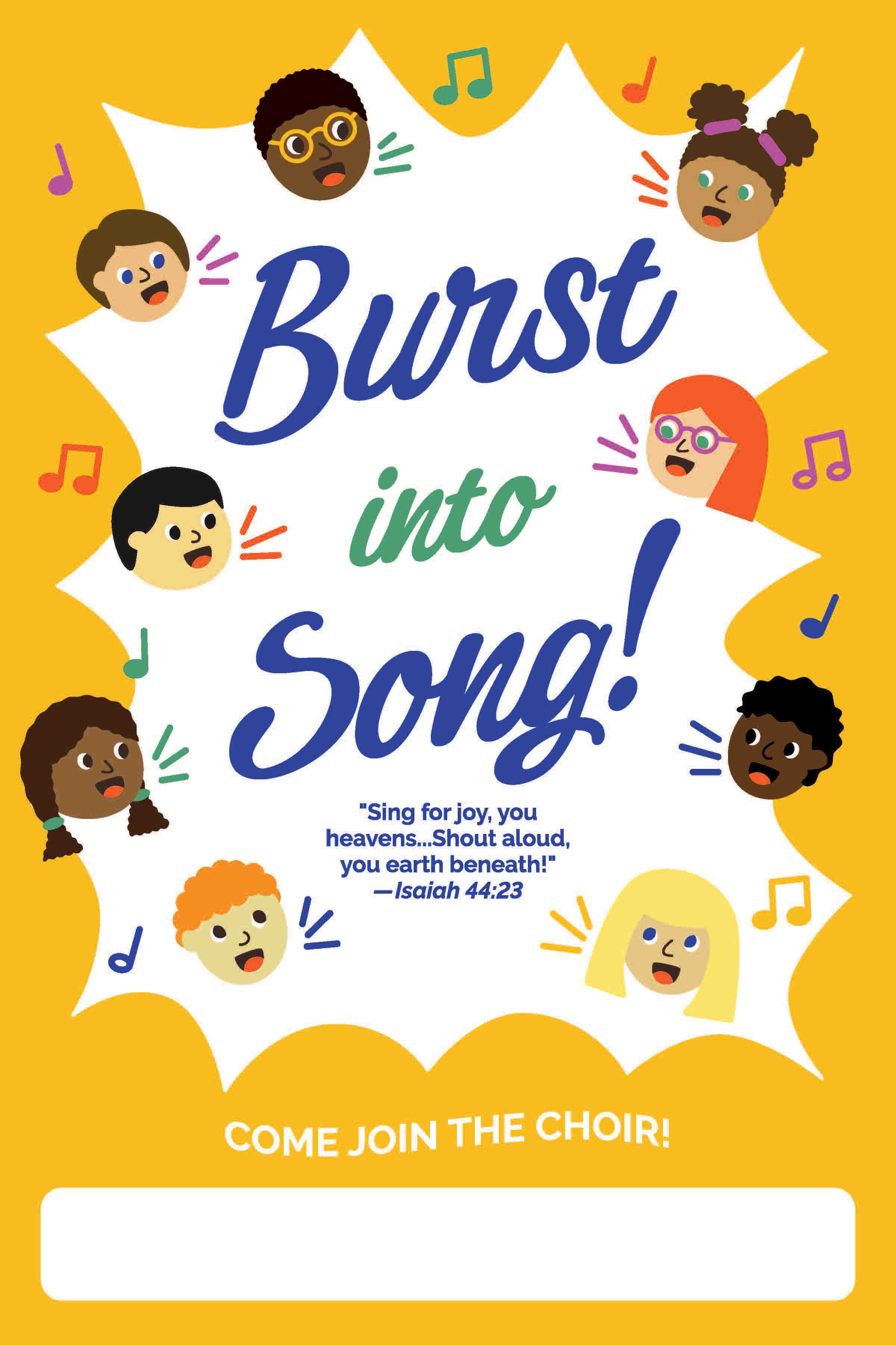 Burst Into Song! Choir Recruitment Poster