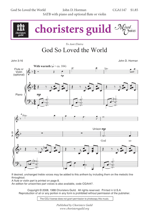 God So Loved the World SATB