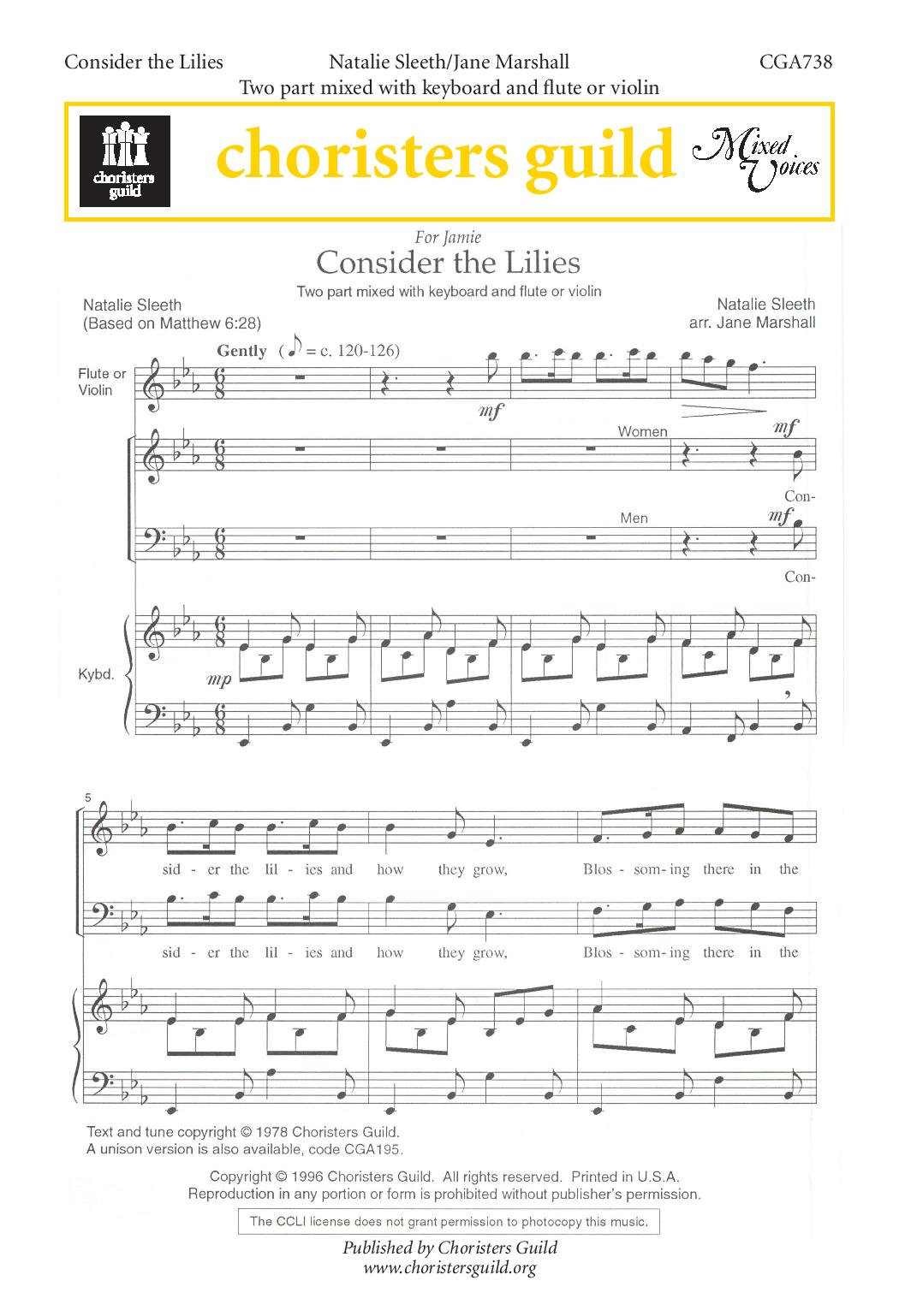 Consider the Lilies (2 part mixed)