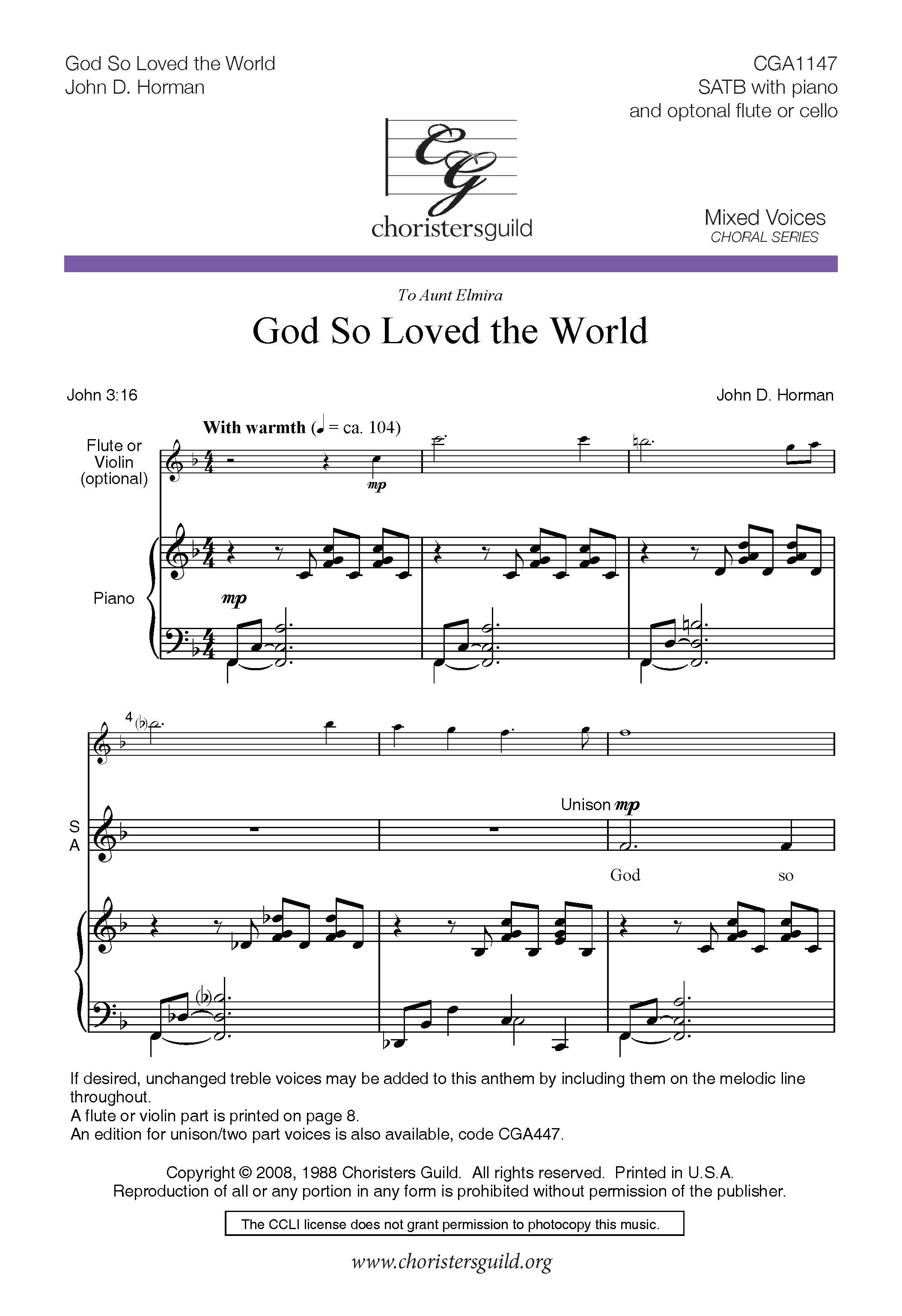 God So Loved the World (Accompaniment Track)