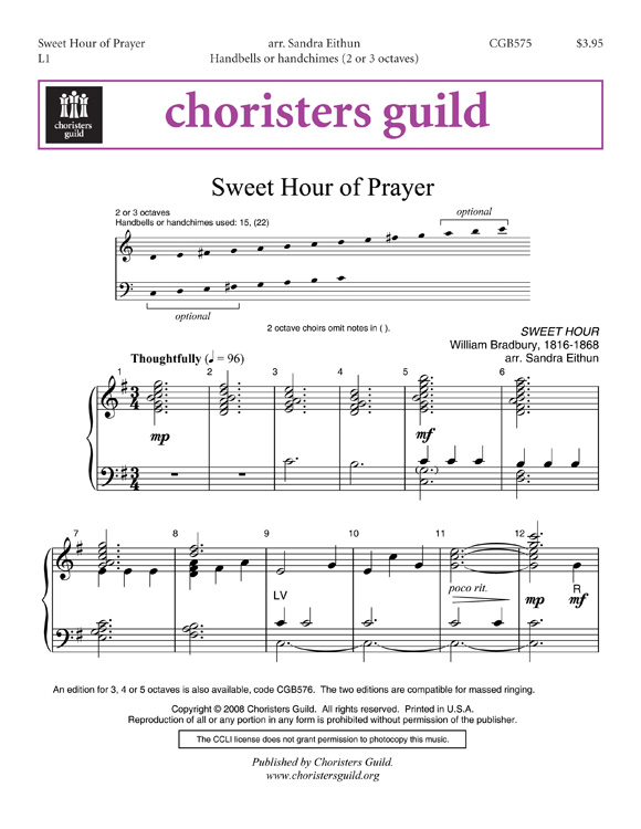 Sweet Hour of Prayer (2 or 3 octaves)